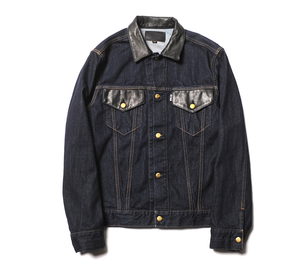LEATHER COMBINATION DENIM JACKET