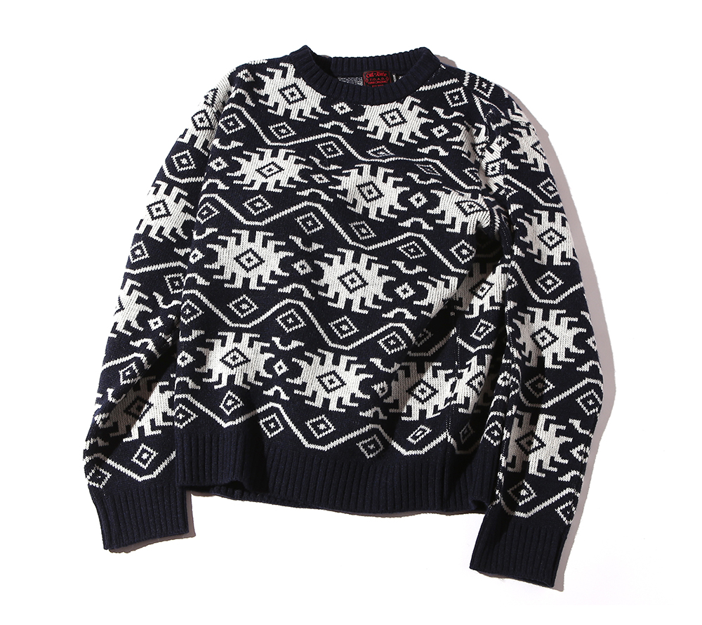 ALLOVER PATTERN CREW NECK KNIT SWEATER